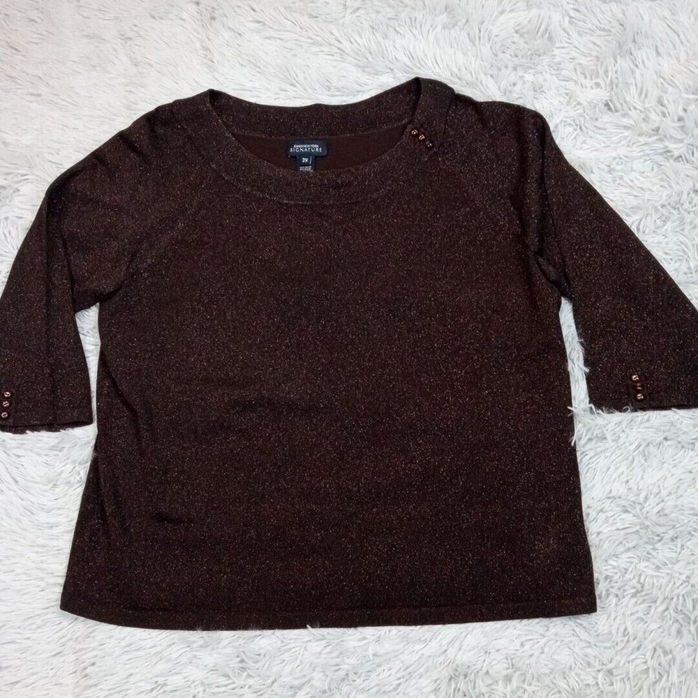 Jones New York Shirt Womens 2X Brownโ Blouse Top Metallic Sparkly Evening Career
